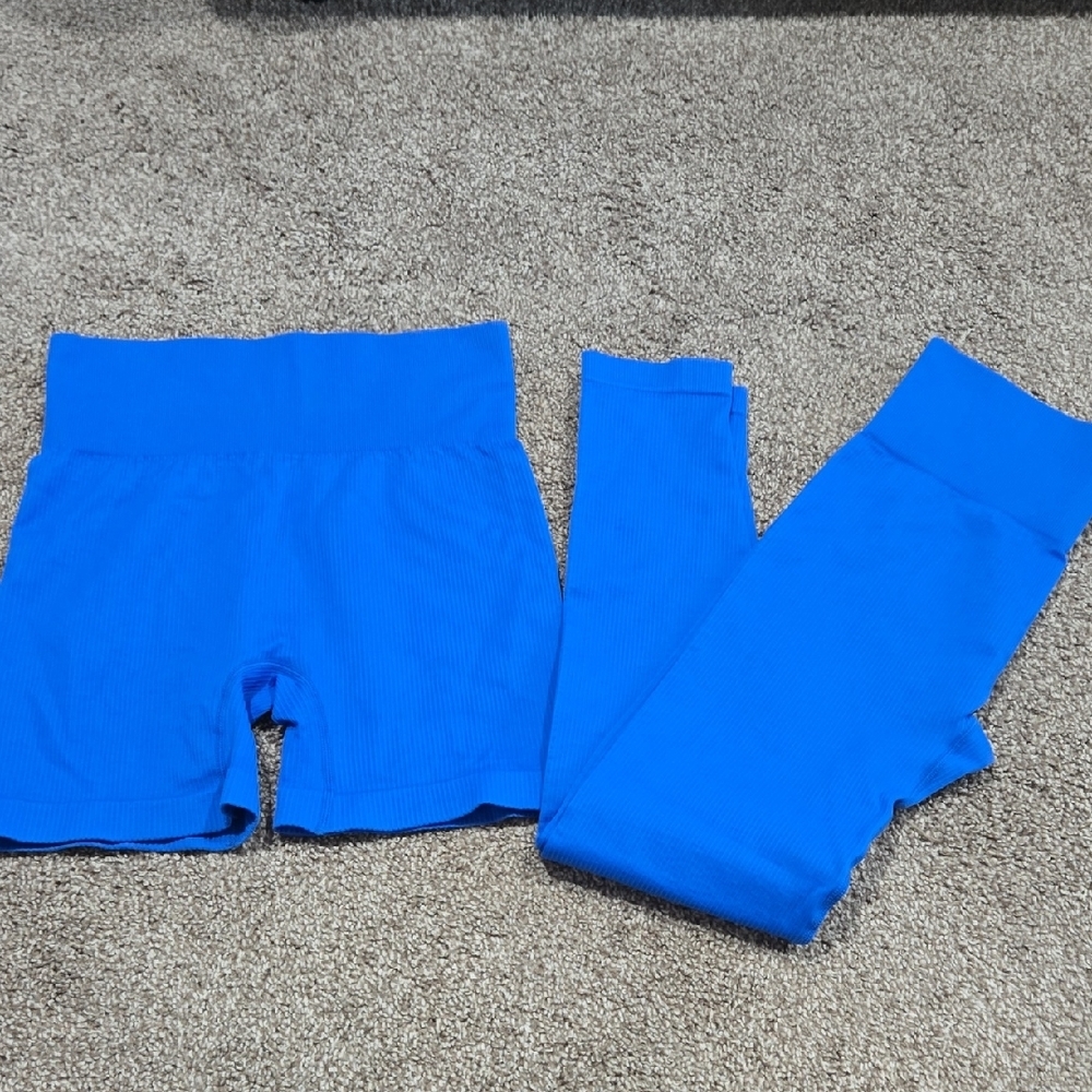OQQ Bright Blue Leggings & Shorts Active Bundle Size Medium